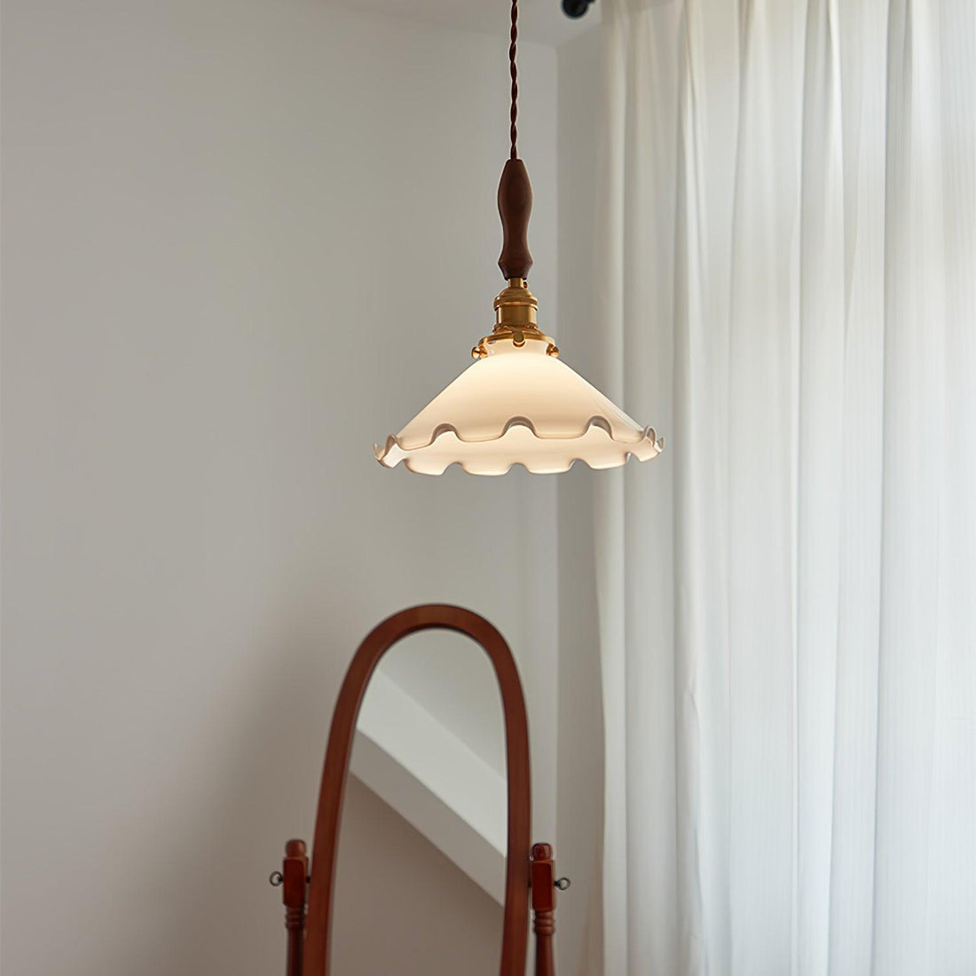 White Sculptural Glass Plug-In Pendant