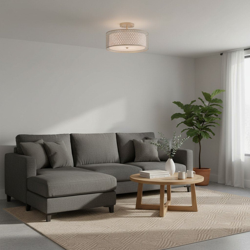 Liorin Geometric Mesh 3‑Light Flush Ceiling Light - Mesh Metal Lamp for Living Room or Hallway