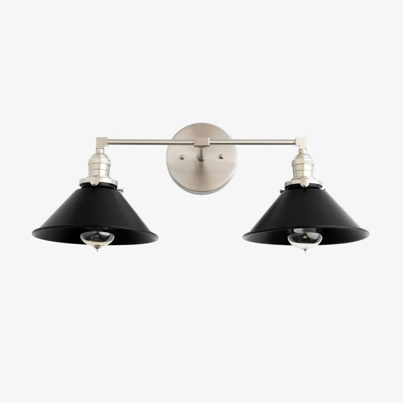 Conique Metal Dual Black Sconce with Cone Shades - Industrial Vanity Wall Light for Mirror