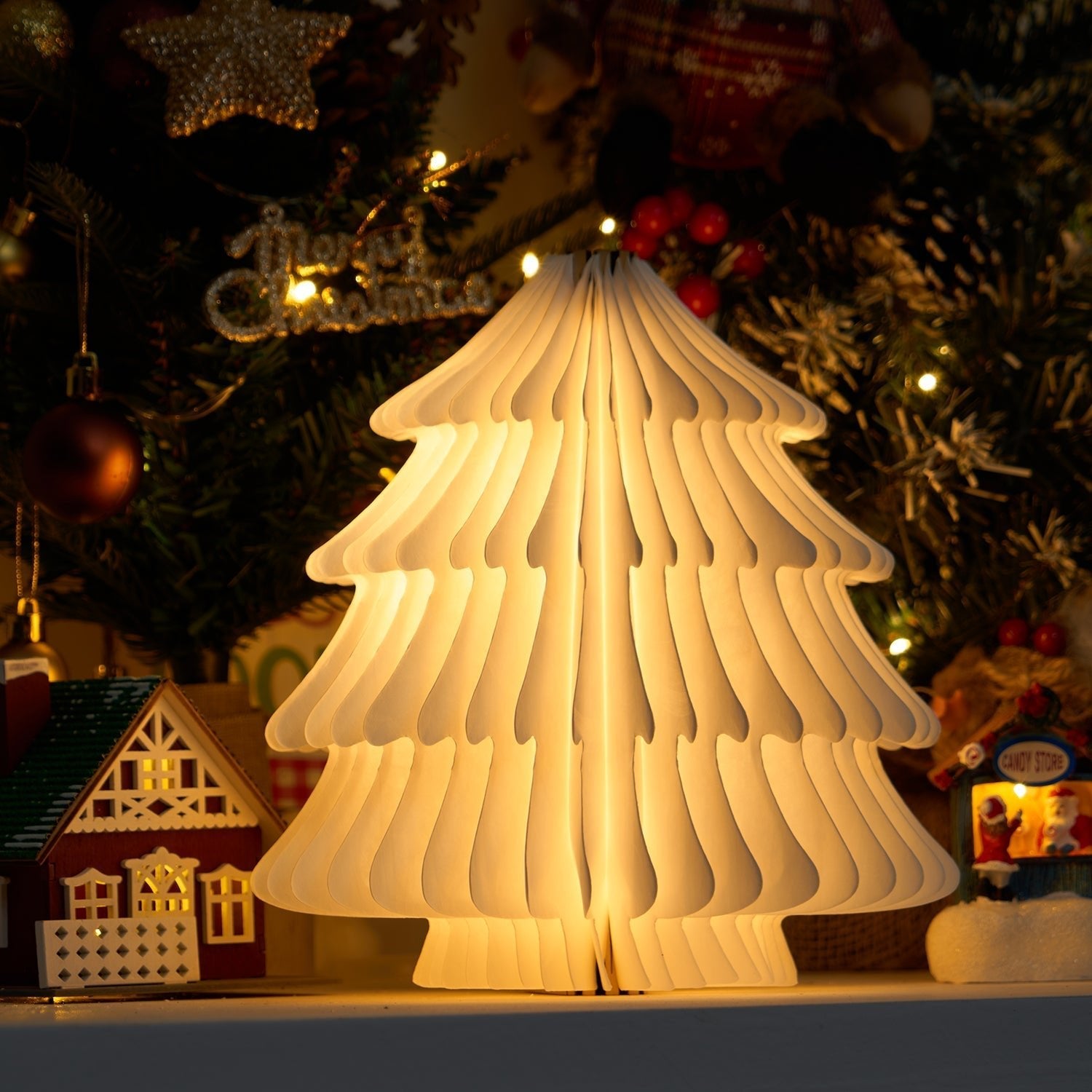 Foldable Christmas Tree Table Lamp - Wooden LED Light for Living Room