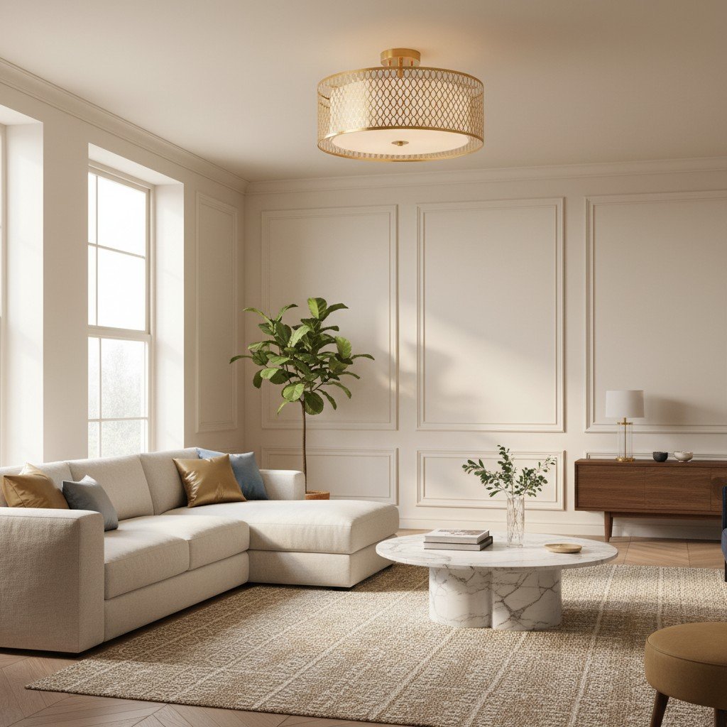 Liorin Geometric Mesh 3‑Light Flush Ceiling Light - Mesh Metal Lamp for Living Room or Hallway