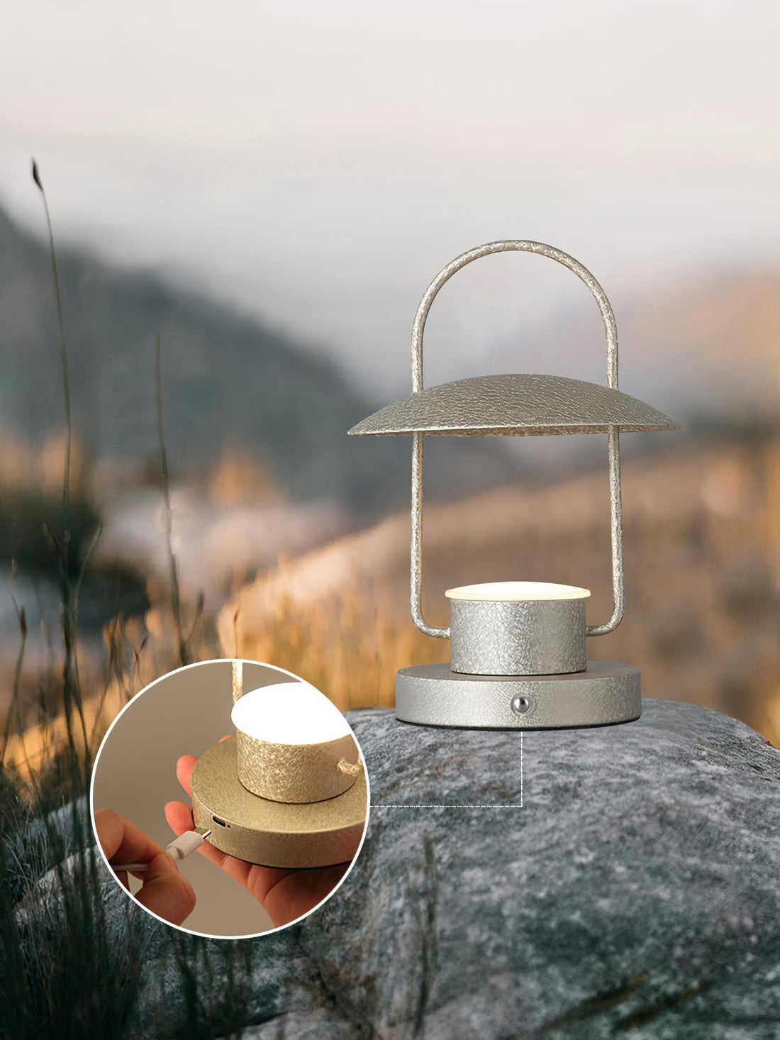 Tragbare Tischlampe – Metalllampe mit eingebautem Akku für das Wohnzimmer