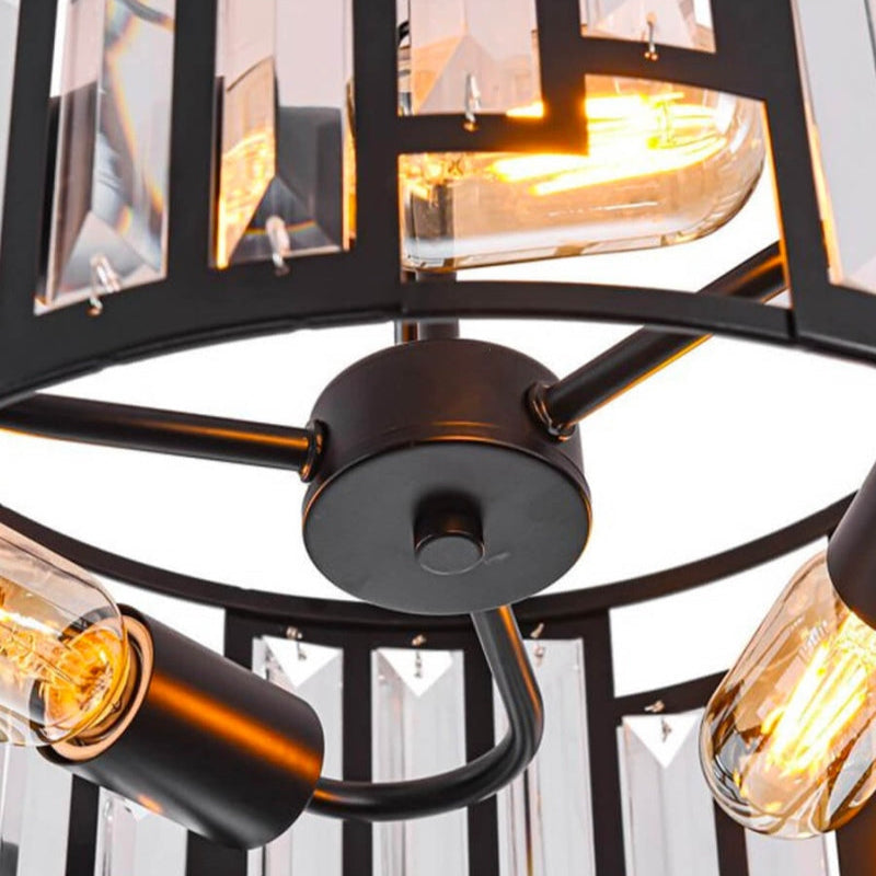 Industrielle Käfig-Deckenlampe aus schwarzem Kristall