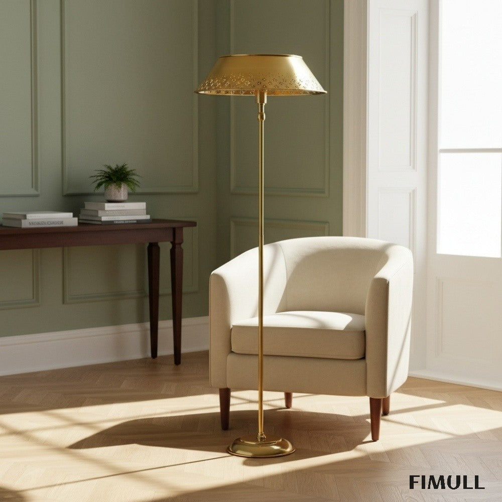 Auriglow Brass Floor Lamp - Enameled Perforated Space Age Bedroom Lamp