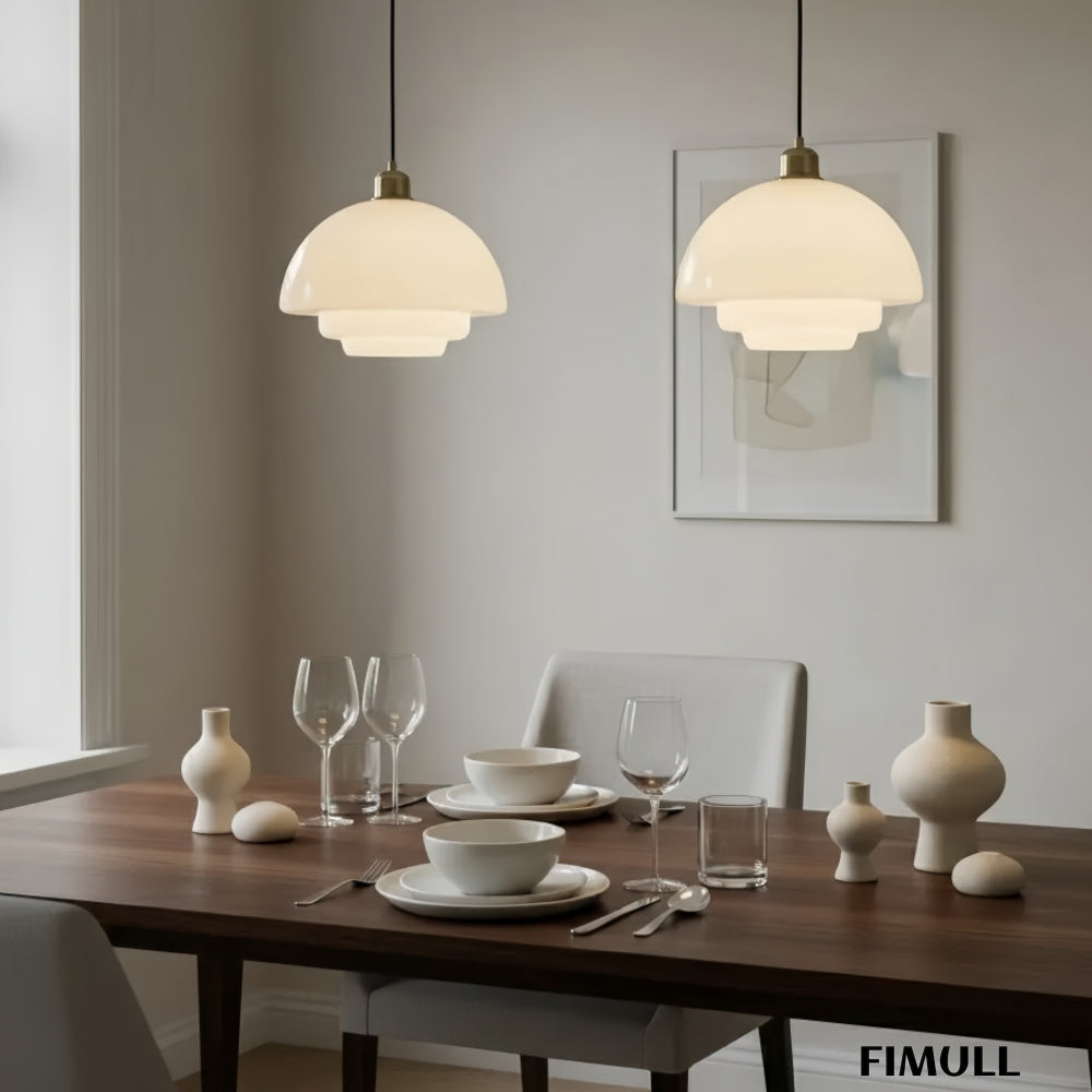 Opalisse Milk Glass Dome Pendant Lamp - Art Deco Pendant Light for Dining Room