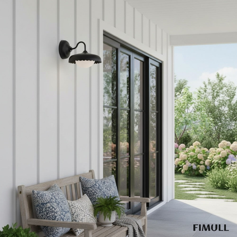 Rayla Metal Outdoor Wall Sconce - Modern Scallop Edge Light for Patio