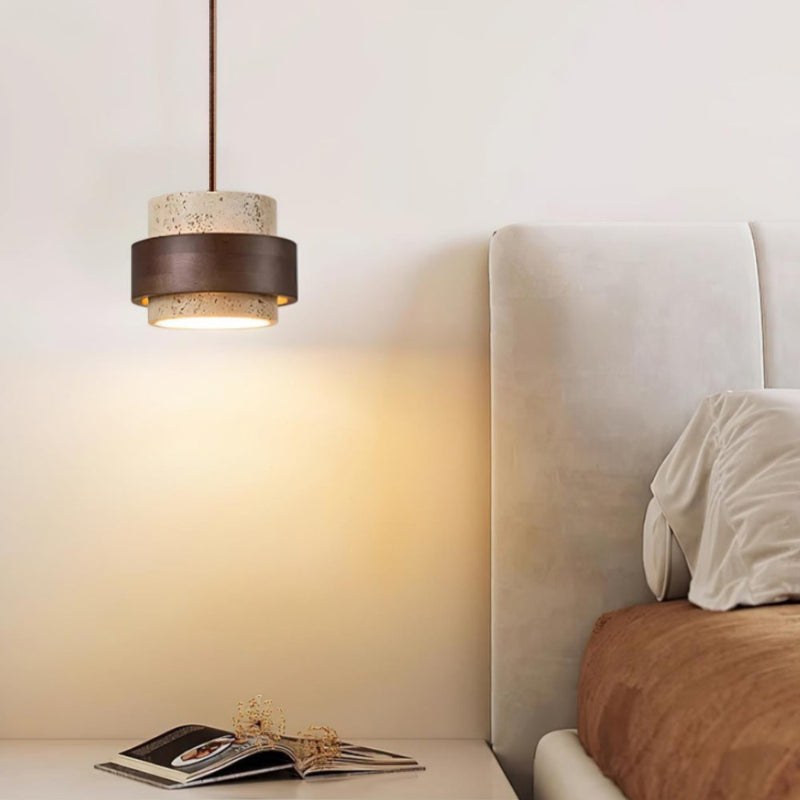 Moderne zylindrische Travertin-Steinsäule Pendelleuchte
