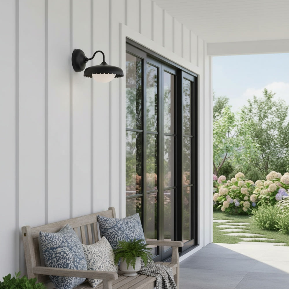 Rayla Metal Outdoor Wall Sconce - Modern Scallop Edge Light for Patio