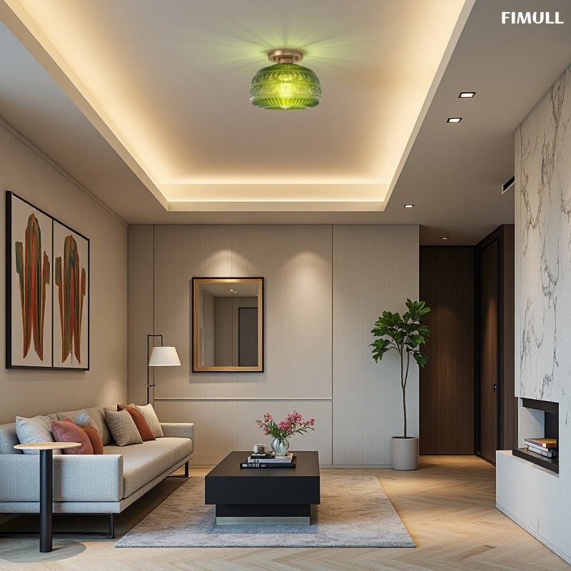 Textured Floral Glass Flush Mount Classic Ceiling Light