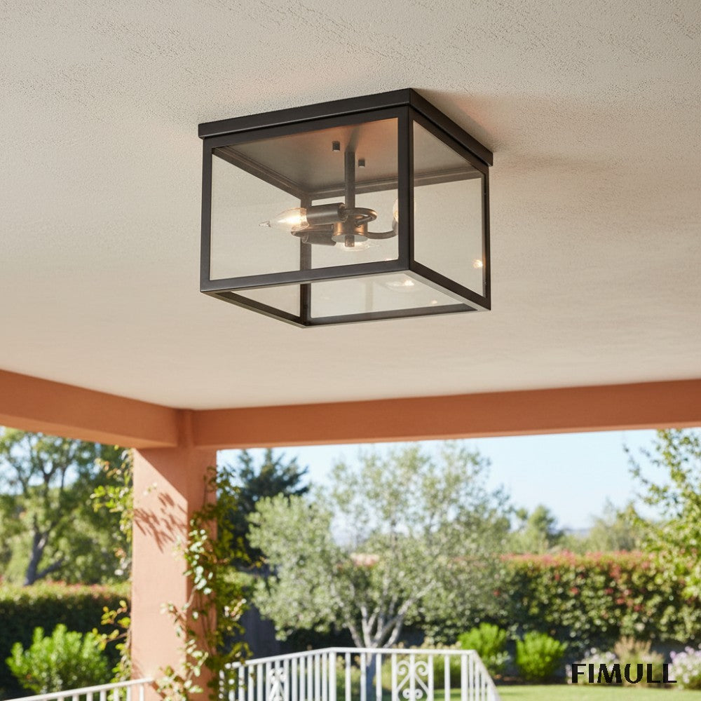 Ferrix Classic Outdoor Ceiling Lamp - Iron Glass Flush Mount for Porch