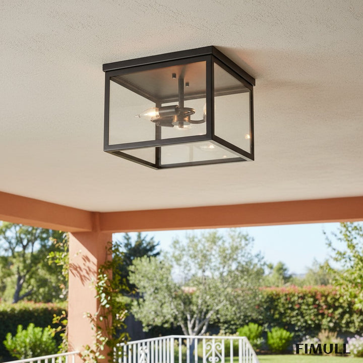 Ferrix Classic Outdoor Ceiling Lamp - Iron Glass Flush Mount for Porch