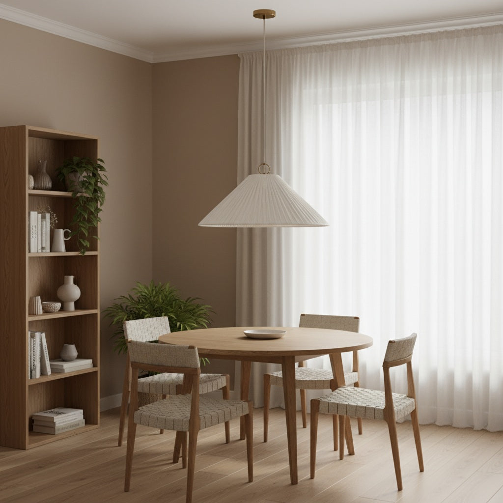 Lindi - aged brass and linen oversized scalloped pendant