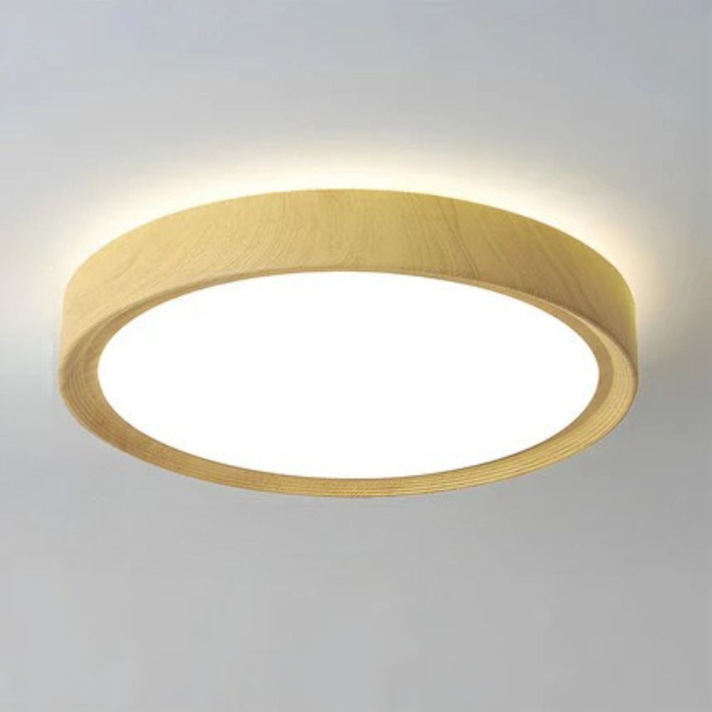 Runde LED-Deckenleuchte - Modernes holzfarbenes Eisendesign für den Flur