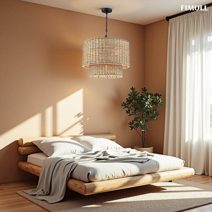 Natürliche Handgefertigte Rattan Trommel Pendelleuchte