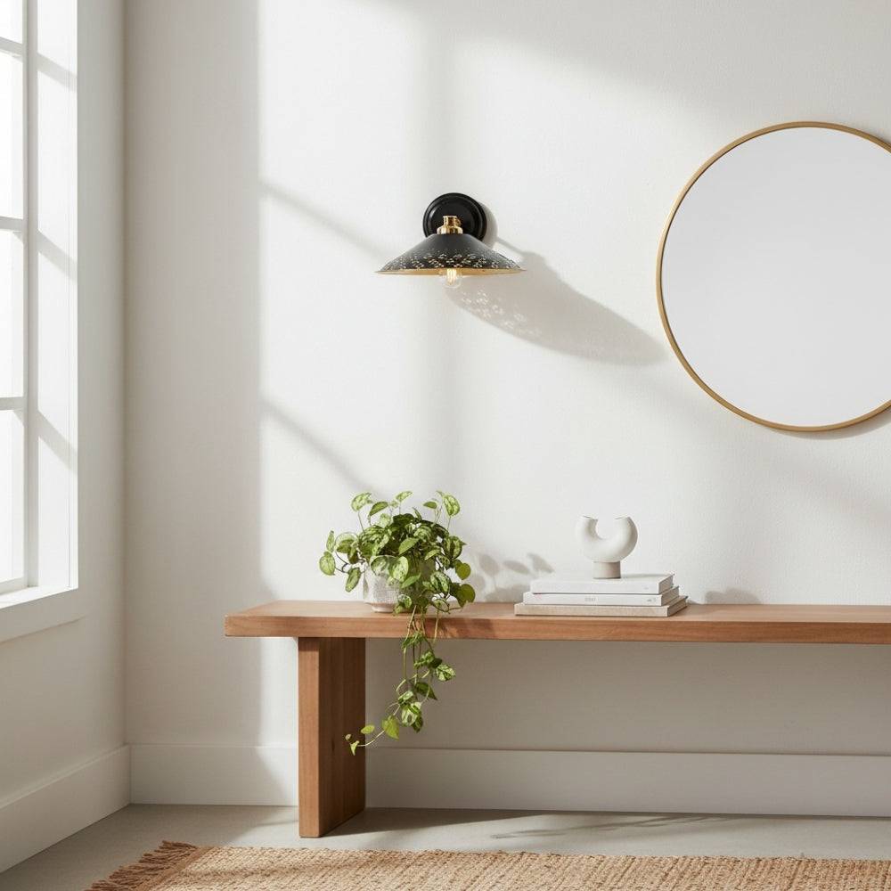 Auriglow Brass Wall Sconce - Perforated Modern Wall Light for Hallway