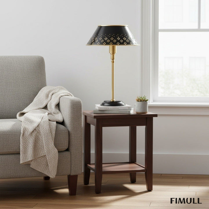 Auriglow Brass Perforated Table Lamp - Space Age Floral Bedroom Light