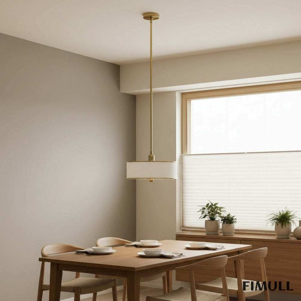 Forvara Rustic Metal Pendant Light - Brass Drum Lamp for Kitchen Island