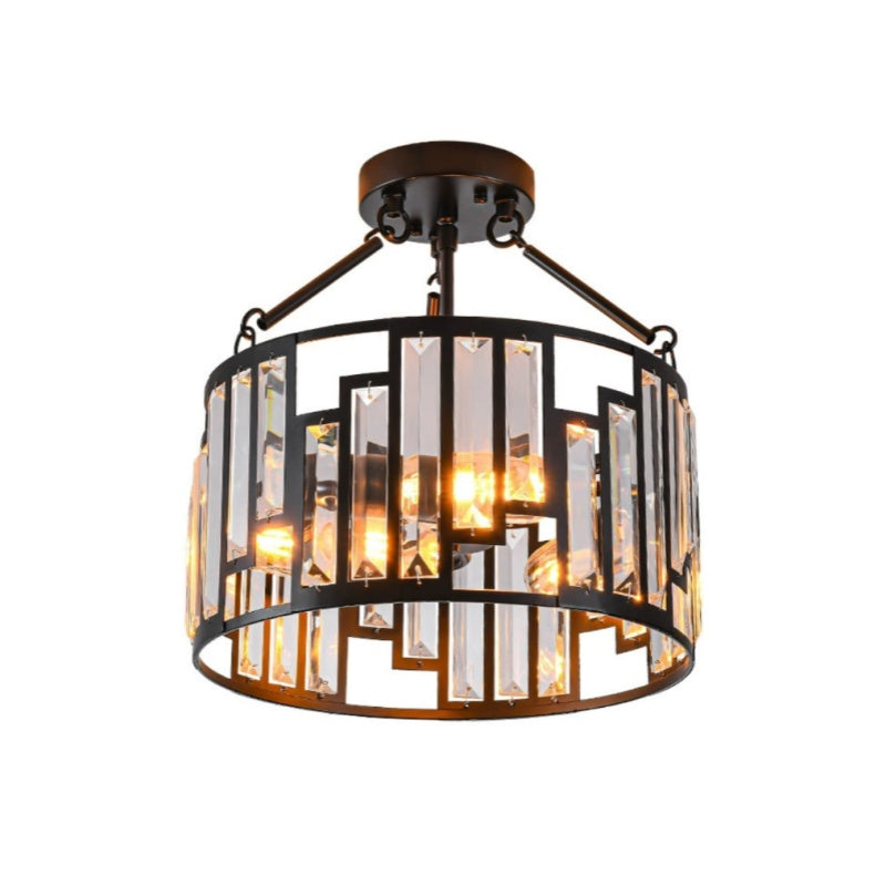 Industrielle Käfig-Deckenlampe aus schwarzem Kristall