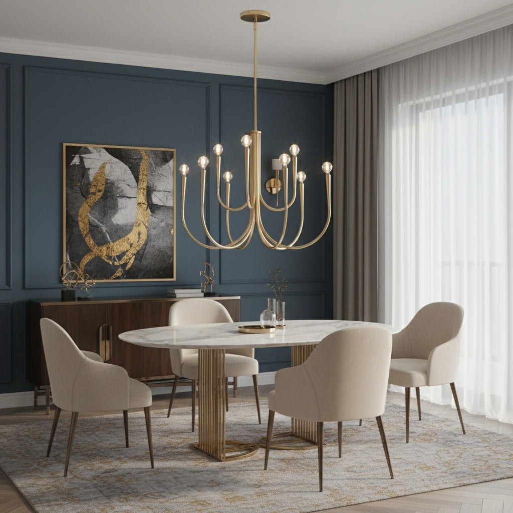 Borvia Metal Swoop Arm Chandelier - Modern Arc Lamp for Living Room