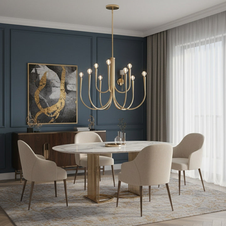 Borvia Metal Swoop Arm Chandelier - Modern Arc Lamp for Living Room