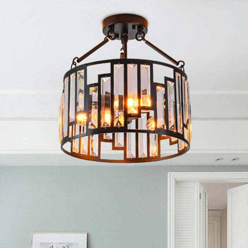 Industrielle Käfig-Deckenlampe aus schwarzem Kristall