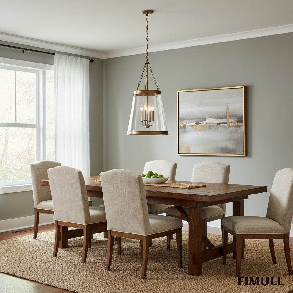 Driscoll Brass Drum Pendant Light - Vintage Glass Iron Lamp for Kitchen