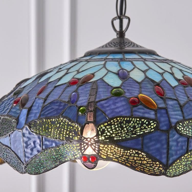 TF Dragonfly Tiffany Pendant Light – Art Nouveau Stained Glass Pendant for Living