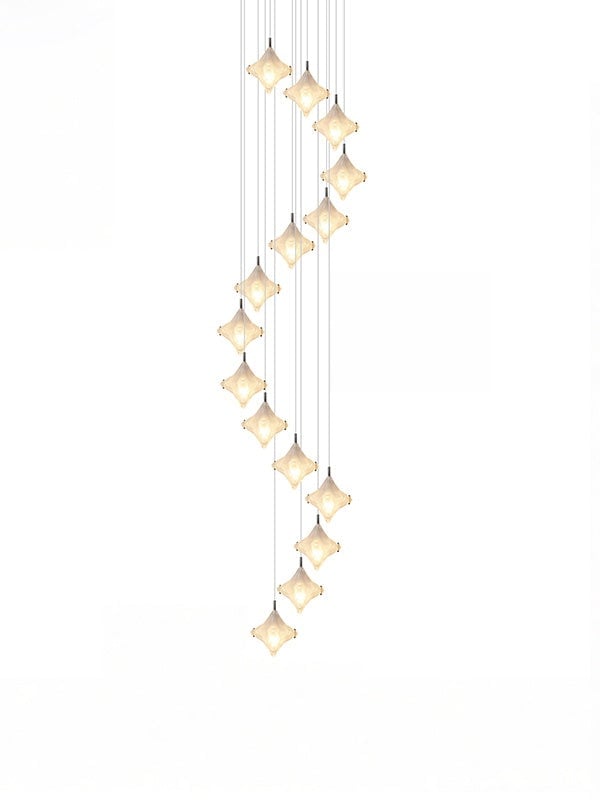 Art Deco Star Staircase Pendant Light - Frosted Glass Hanging Fixture - Astris Altair