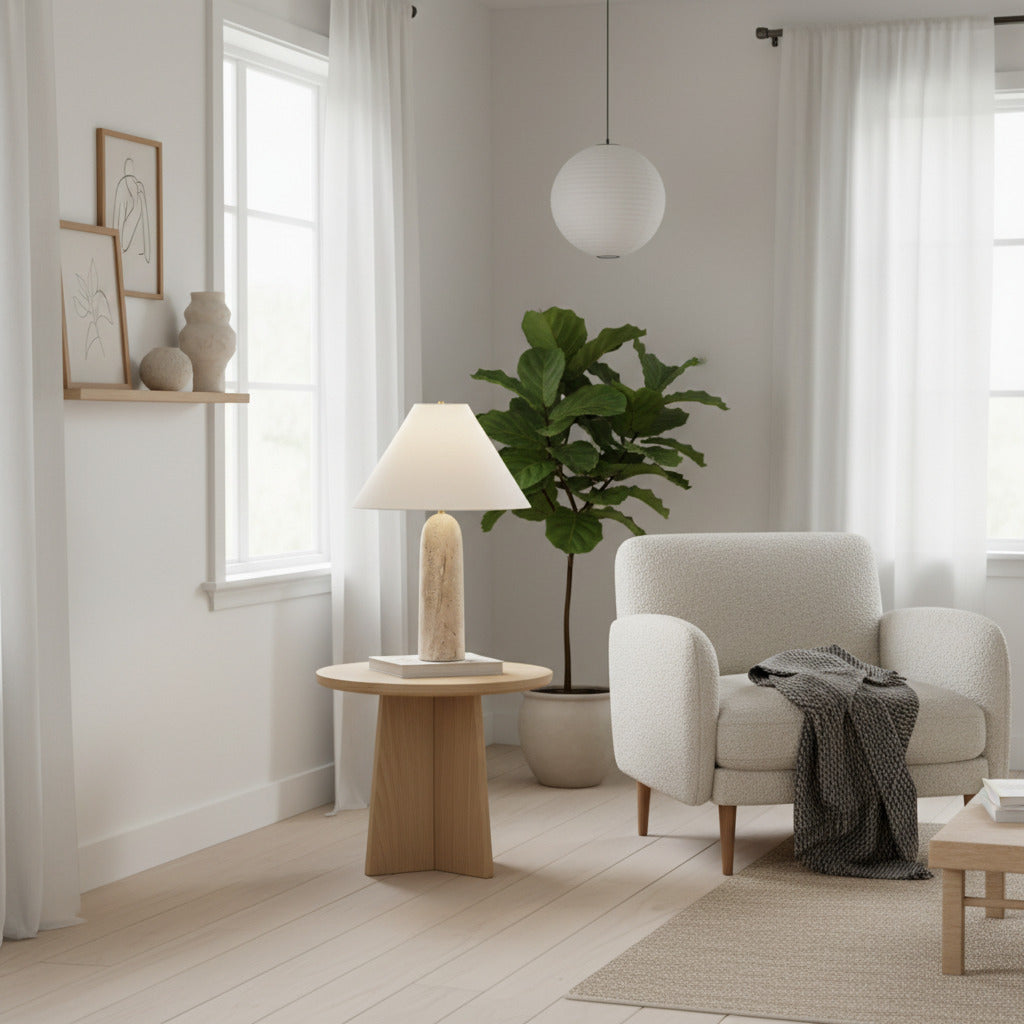 Albi Minimalist Marble Table Lamp – Elegant Fabric Shade Suitable for Any Room