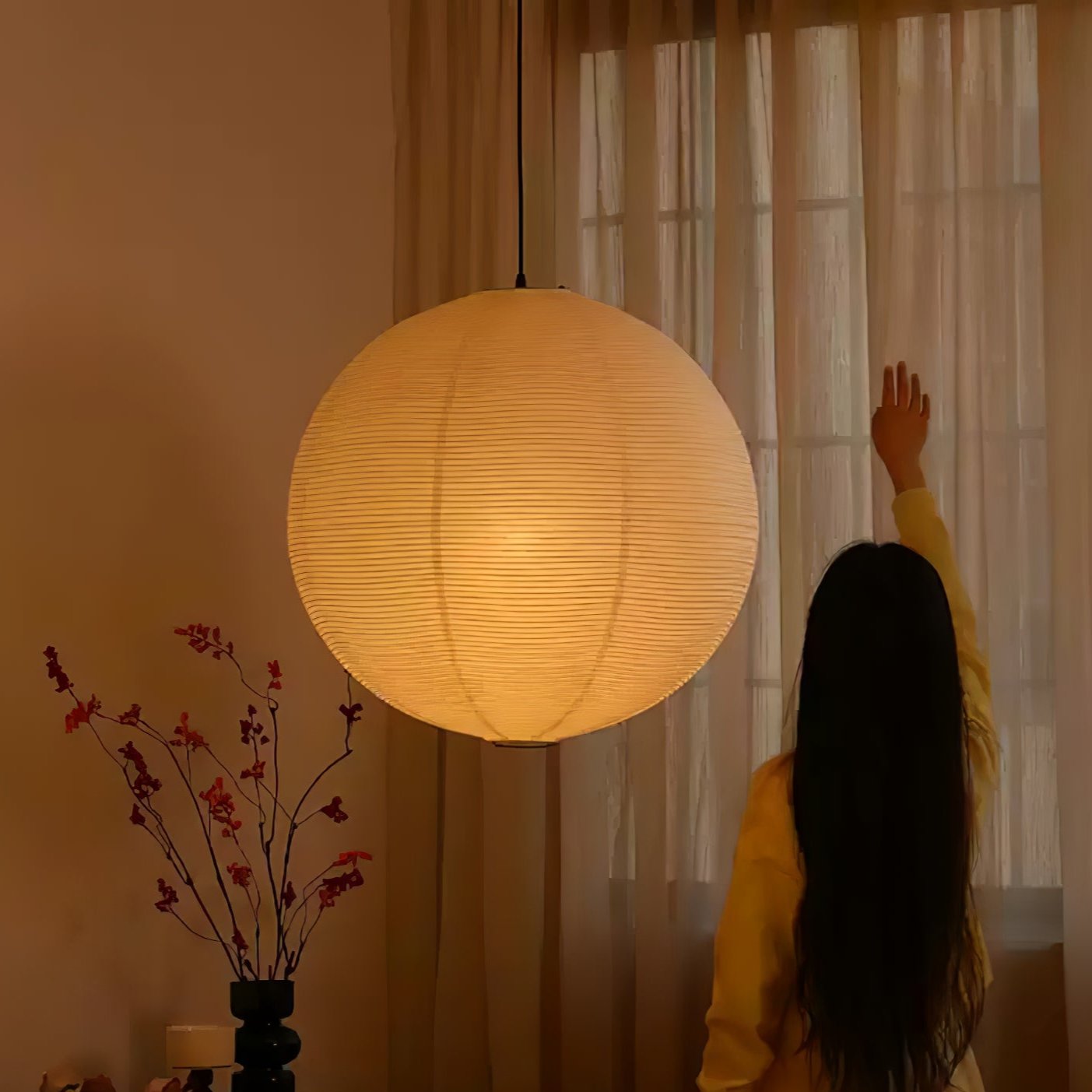 Washi Paper Round Pendant Lamp – Minimalist Lighting for Living Room