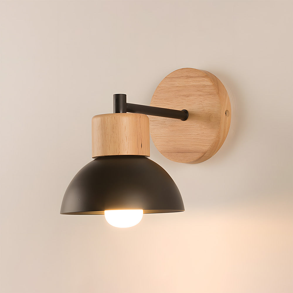 Modern Wooden Wall Light - Semicircular lampshade Fixture for Bedroom