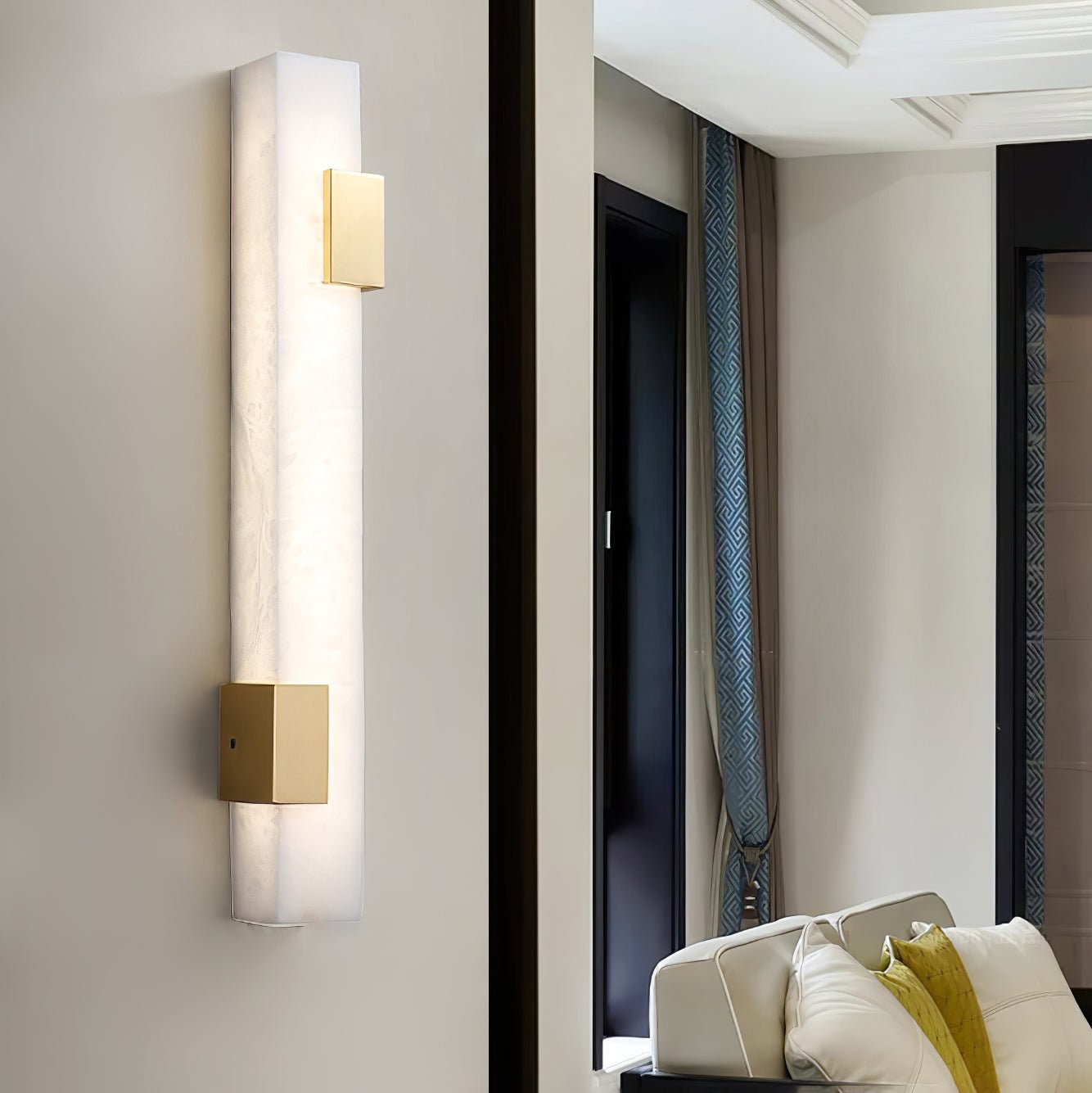 Alabaster Wall Sconce - Modern Brass Bar Light for Hallway or Bedroom