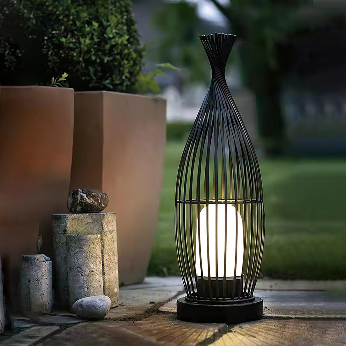 Modern Lantern Light - Spherical Striped Ambience Lamp for Outdoor