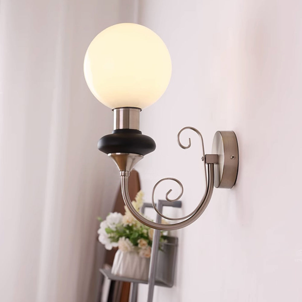 Retro Glass Wall Lamp - Single Ball Light French Style for Hallway