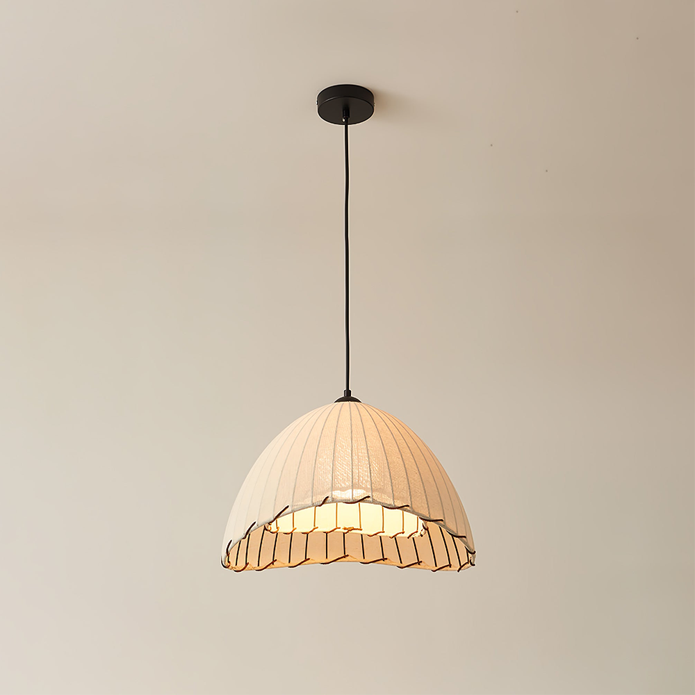 Wabi Sabi Pendant Light - Linen Shade Ceiling Fixture with Soft Glow