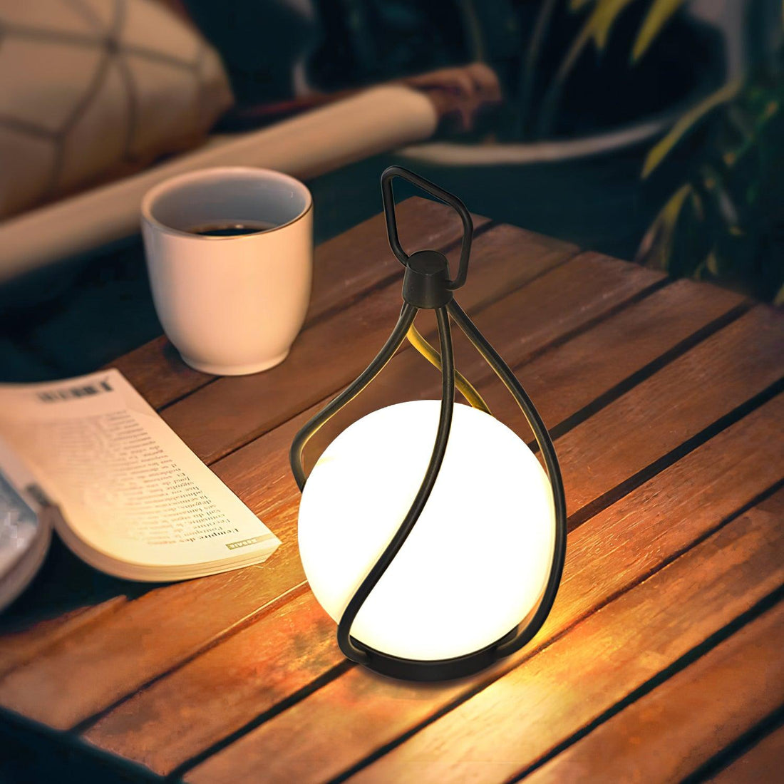 Orb Lantern Table Lamp - Rechargeable LED Light for Indoor & Patio