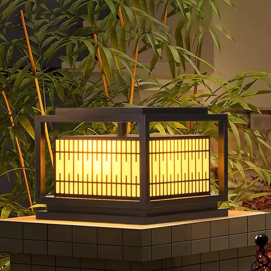 Frosted Alabaster Window Grille Light - Metal Outdoor Post Lamp