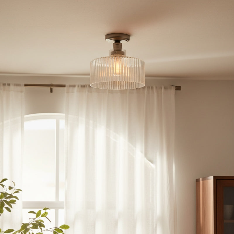 Ribora Vintage - Inspired Ribbed Glass Ceiling Lamp - Industrial Style Flush Mount for Modern Interiors U05
