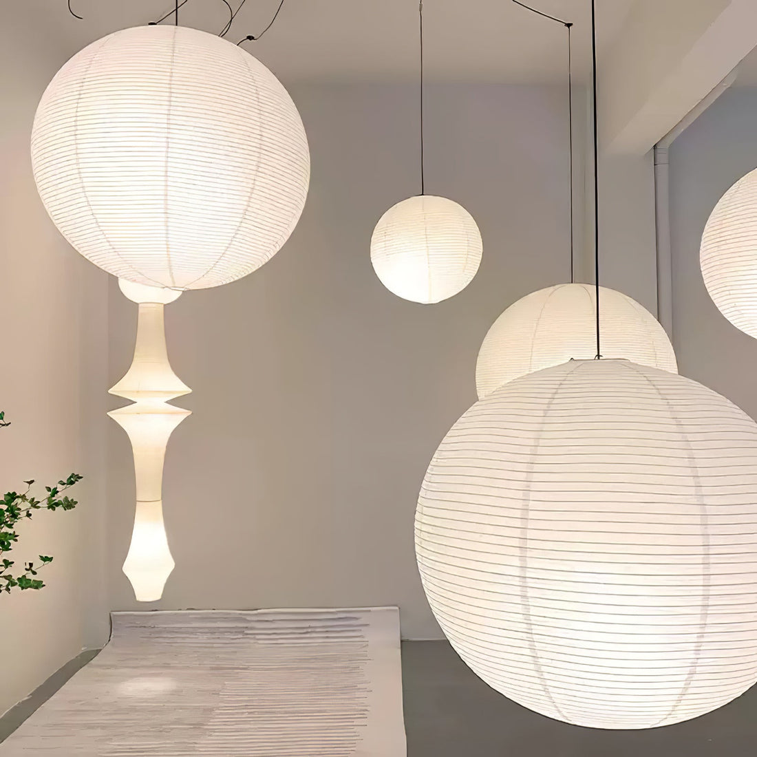 Mid-Century Pendant Swag Light - Japanese Paper Lamp for Bedroom