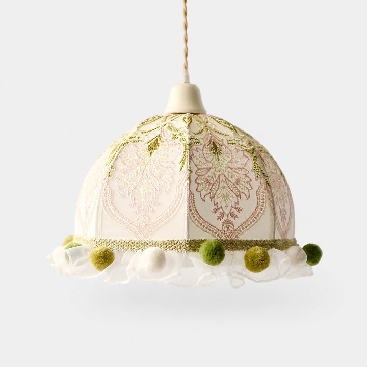 Pendelleuchte aus besticktem Blumenstoff