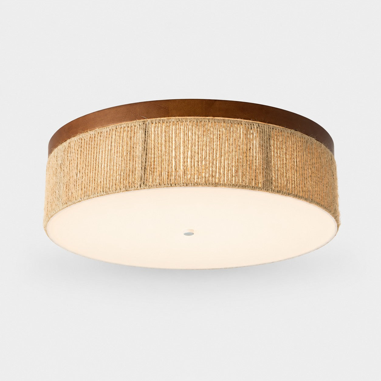 Wabi-Sabi-LED-Deckenleuchte aus massivem Holz und geflochtenem Seil