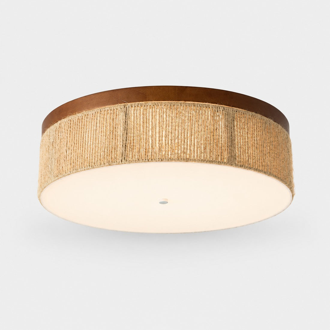 Wabi-Sabi-LED-Deckenleuchte aus massivem Holz und geflochtenem Seil
