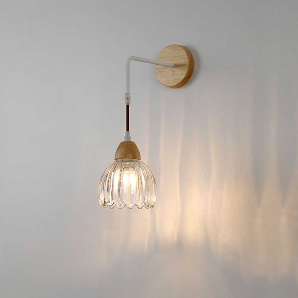 Clear Glass Ceiling Light - Minimalist Flower Wood Fixture for Hallway