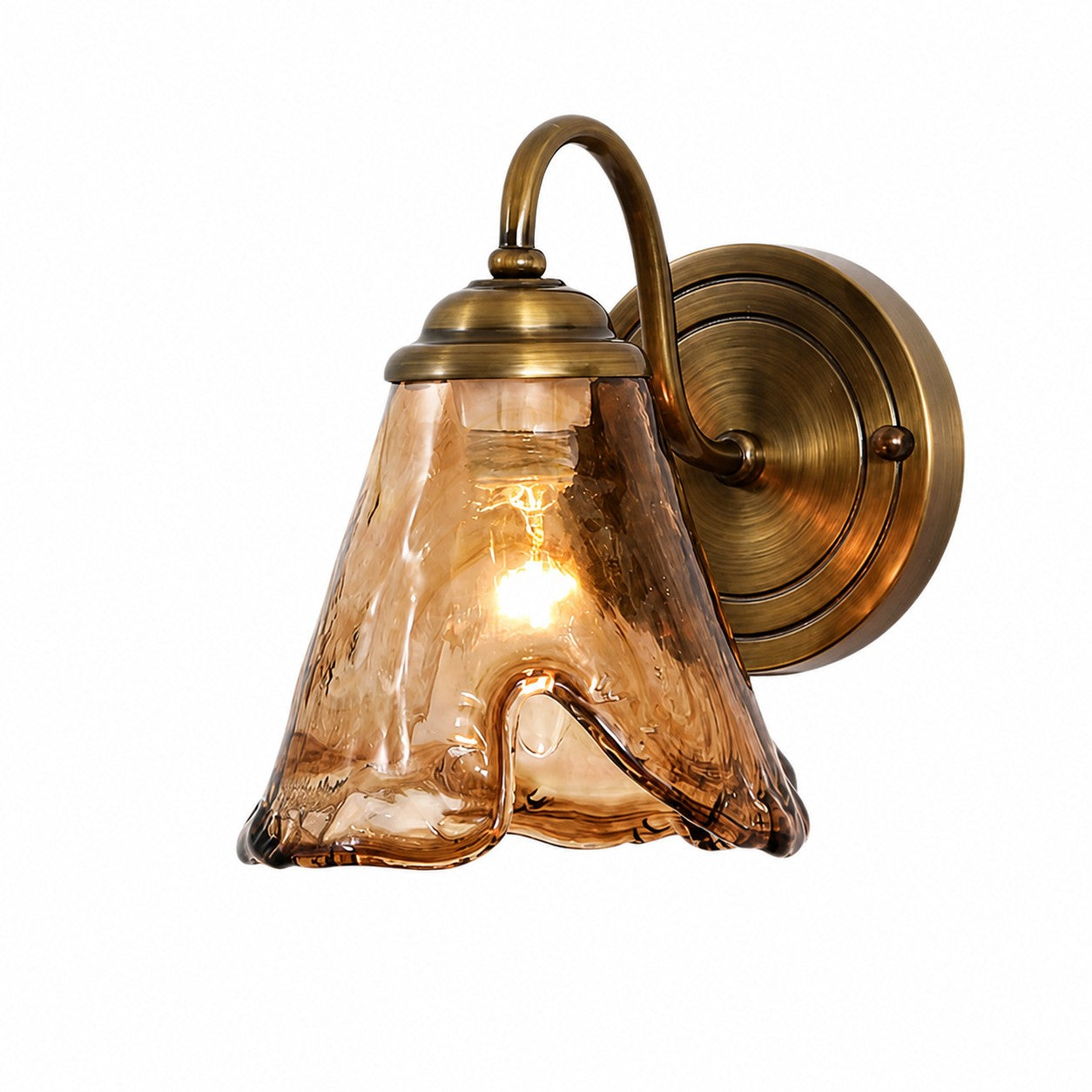 Brass Amber Glass Downlight Wall Sconce