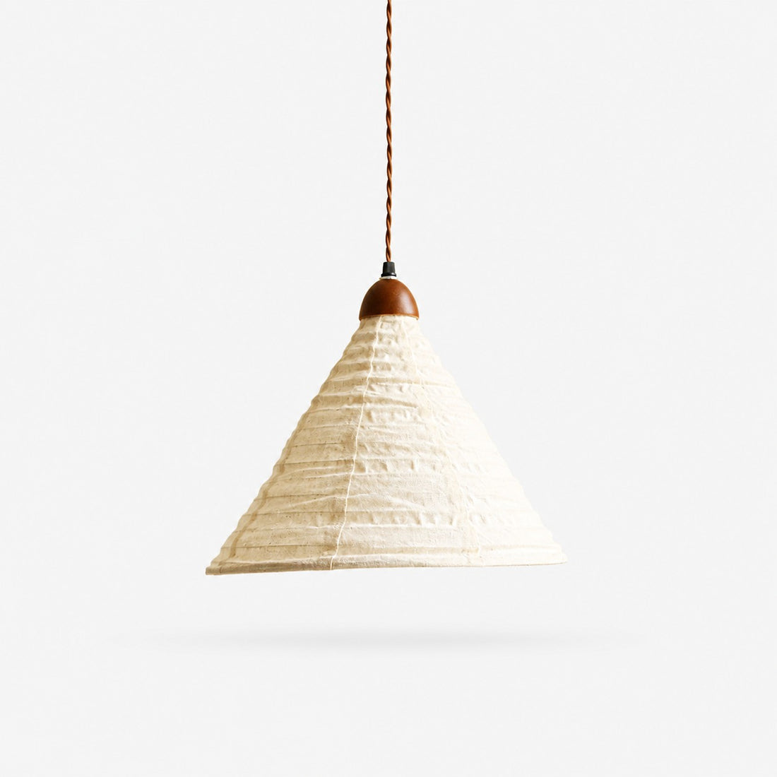 Pleated Fabric Cone Pendant Light with Wood Holder