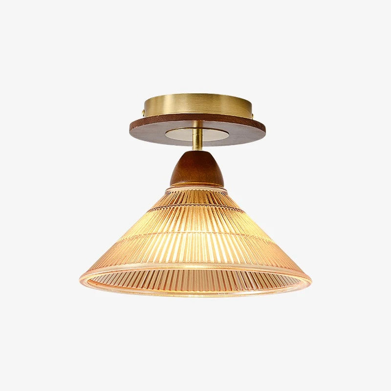 Vintage amber pleated flush mount ceiling light product view