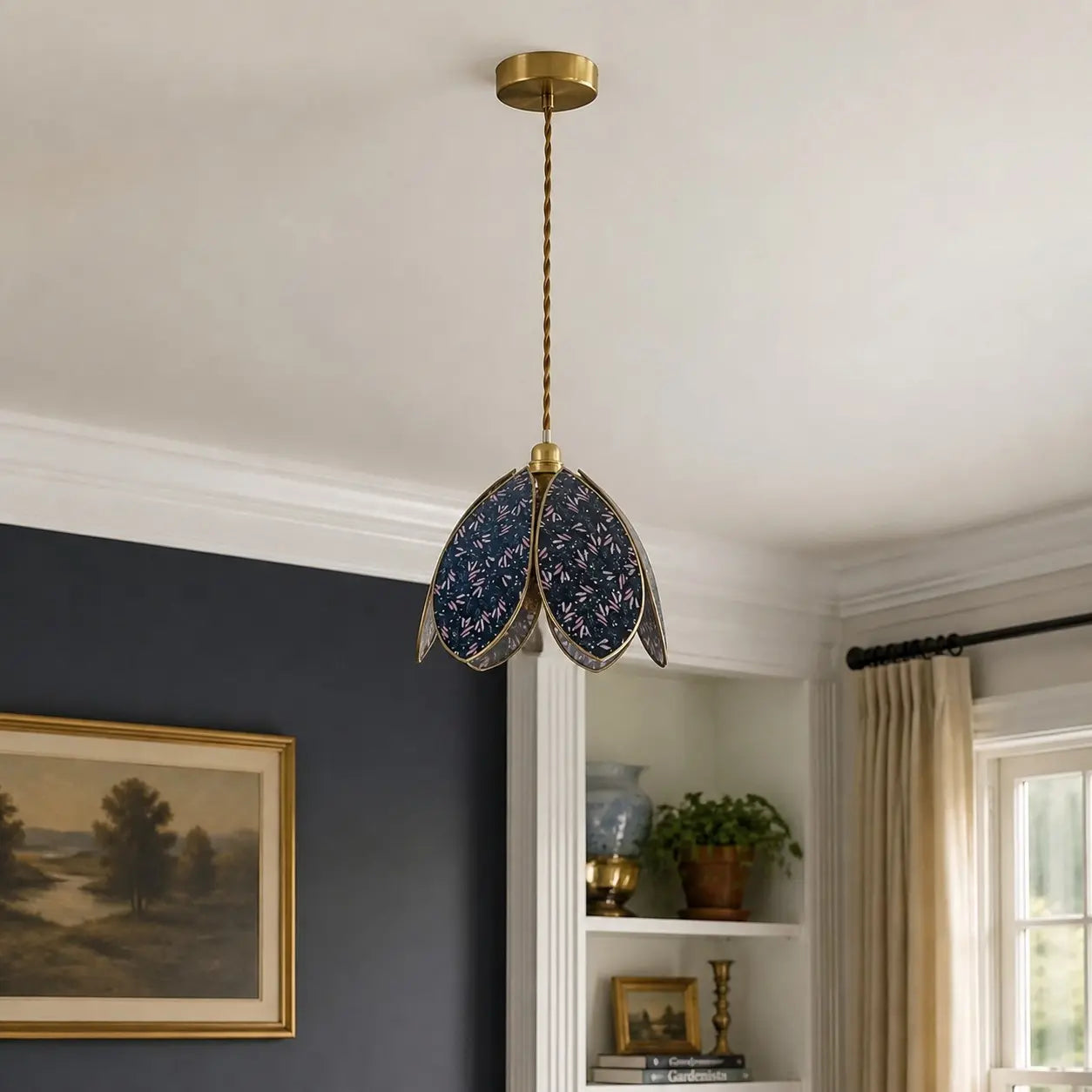 Blue floral petal pendant light in an elegant room