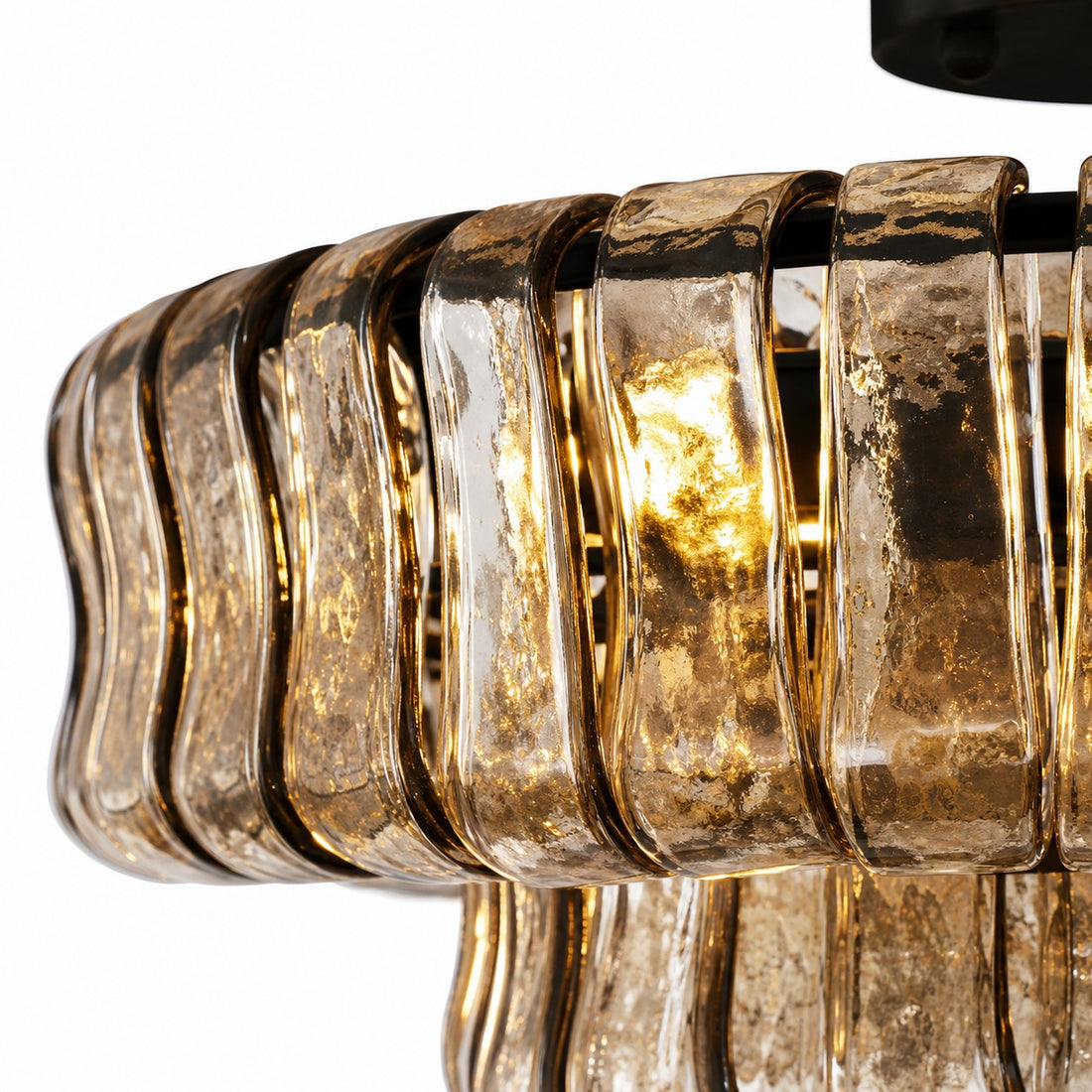 Close view of textured smoked glass and metal frame