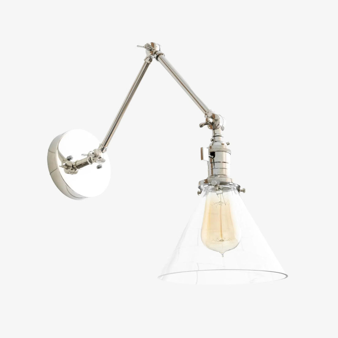 Conique Industrielle Wandleuchte aus Metall mit verstellbarem Arm – Kegelschirm aus Vintage-Glas