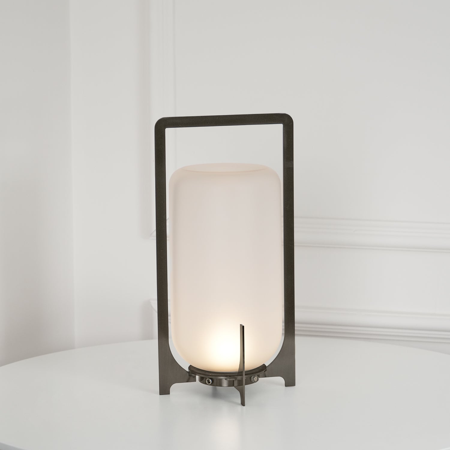 Lantern Table Lamp - Steel Modern Light for Bedroom & Living Room